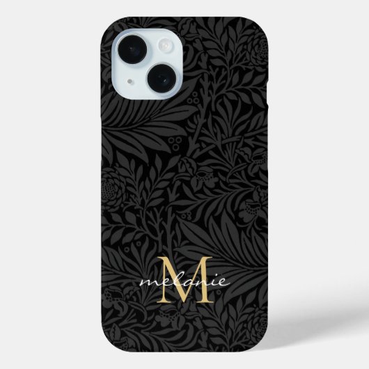 Elegantes Schwarzes Florales Script Monogram Case-Mate iPhone Hülle (Rückseite)