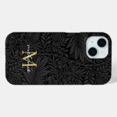 Elegantes Schwarzes Florales Script Monogram Case-Mate iPhone Hülle (Rückseite (Horizontal))