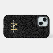 Elegantes Schwarzes Florales Script Monogram iPhone 15 Hülle (Rückseite (Horizontal))