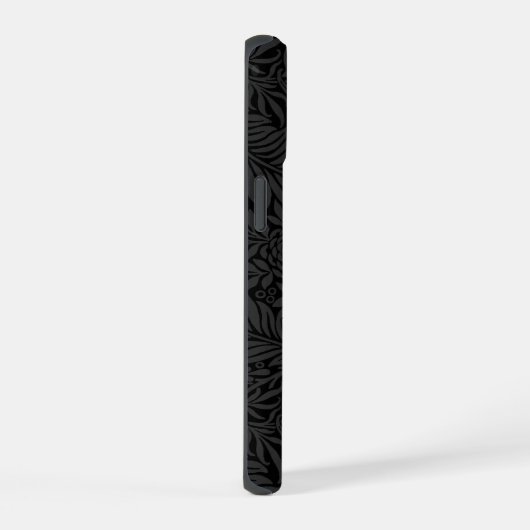 Elegantes Schwarzes Florales Script Monogram iPhone 15 Hülle (Rechte Seite)