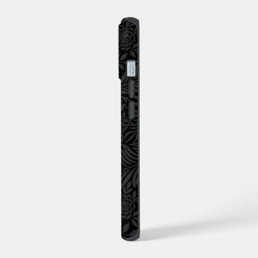 Elegantes Schwarzes Florales Script Monogram iPhone 15 Hülle (Linke Seite)