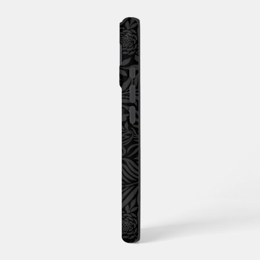 Elegantes Schwarzes Florales Script Monogram iPhone 16 Hülle (Linke Seite)