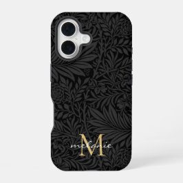 Elegantes Schwarzes Florales Script Monogram iPhone 16 Hülle
