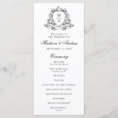 Elegantes schwarzes florales Wappen-Monogramm-Hoch Programm (Vorderseite)