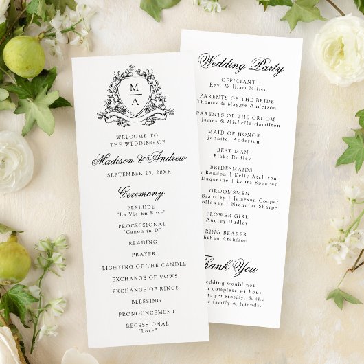 Elegantes schwarzes florales Wappen-Monogramm-Hoch Programm