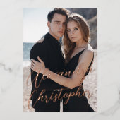 Elegantes Schwarzes Foto Kalligraphie Save the Dat Folieneinladung (Vorderseite)