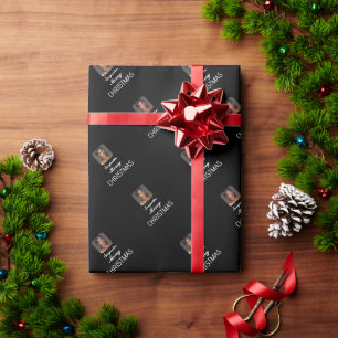 Elegantes Schwarzes Foto Script Name Frohe Weihnac Geschenkpapier