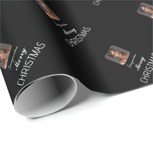 Elegantes Schwarzes Foto Script Name Frohe Weihnac Geschenkpapier