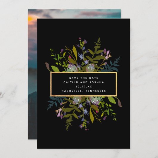 Elegantes Schwarzes Foto Wasserfarbe S Save The Date (Vorne/Hinten)