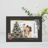 Elegantes Schwarzes Foto Weihnachtskarten Feiertagskarte (Stehend Vorderseite)