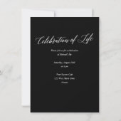 Elegantes Schwarzes Gedächtnis Foto Feier des Lebe Einladung (Rückseite)
