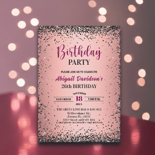 Elegantes schwarzes Glitter Metallic Rosa 26. Gebu Einladung