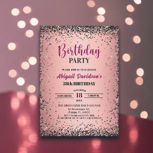 Elegantes schwarzes Glitter Metallic Rosa 58. Gebu Einladung