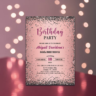 Elegantes schwarzes Glitter Metallic Rosa 65. Gebu Einladung