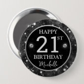 Elegantes schwarzes Glitter-Mosaik Geburtstag Button (Vorne & Hinten)