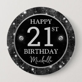 Elegantes schwarzes Glitter-Mosaik Geburtstag Button