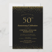 Elegantes schwarzes Gold 50. Hochzeitstag Einladung (Vorderseite)