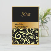 elegantes schwarzes Gold 50. Hochzeitstag-Karte (Stehend Vorderseite)
