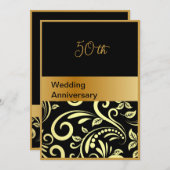 elegantes schwarzes Gold 50. Hochzeitstag-Karte (Vorne/Hinten)