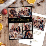 Elegantes Schwarzes Gold 5 Foto Collage Weihnachte Feiertagskarte<br><div class="desc">Modern Simple Elegant Calligraphy Black und Gold 5 Foto Collage Frohe Weihnachts Script Holiday Card. Dieses festliche, minimalistische, skurrile 5 (5) Foto Feiertagskarte Template verfügt über eine hübsche Gitter Foto Collage und sagt "Frohe Weihnachten"! Der "Frohe Weihnachten"-Grußtext ist in einer schönen Hand geschrieben, Wirble Swash-Schwanz-Schriftart-Skript in Gold auf schwarzem Hintergrund....</div>