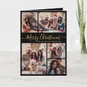 Elegantes Schwarzes Gold 5 Foto Collage Weihnachte Karte (Vorderseite)