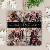 Elegantes Schwarzes Gold 5 Foto Collage Weihnachte Keramikornament