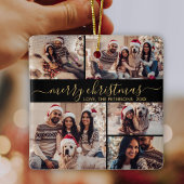 Elegantes Schwarzes Gold 5 Foto Collage Weihnachte Keramikornament