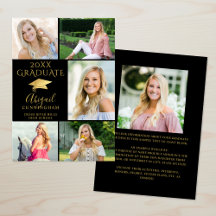 Elegantes Schwarzes Gold 6 Foto Collage Graduate