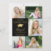 Elegantes Schwarzes Gold 6 Foto Collage Graduate Ankündigung (Vorderseite)