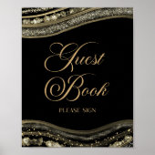Elegantes schwarzes Gold-Achat-Gästebuch-Schild Poster (Vorne)