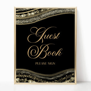 Elegantes schwarzes Gold-Achat-Gästebuch-Schild Poster