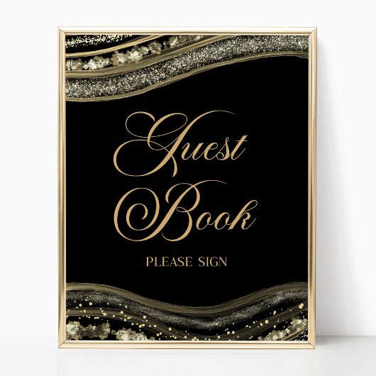 Elegantes schwarzes Gold-Achat-Gästebuch-Schild Poster