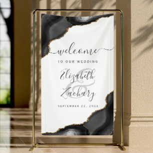 Elegantes schwarzes Gold-Achat-Hochzeits-Willkomme Banner