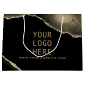Elegantes Schwarzes Gold Agate Ihr Logo hier Große Geschenktüte (Vorderseite)