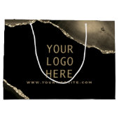 Elegantes Schwarzes Gold Agate Ihr Logo hier Große Geschenktüte (Rückseite)