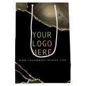 Elegantes Schwarzes Gold Agate Ihr Logo hier Mediu Mittlere Geschenktüte (Rückseite)
