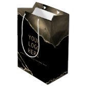 Elegantes Schwarzes Gold Agate Ihr Logo hier Mediu Mittlere Geschenktüte (Rückseite Schrägansicht)