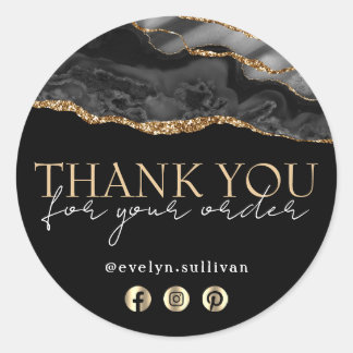 Elegantes schwarzes Gold-Age Dankeschön-Aufkleber Runder Aufkleber