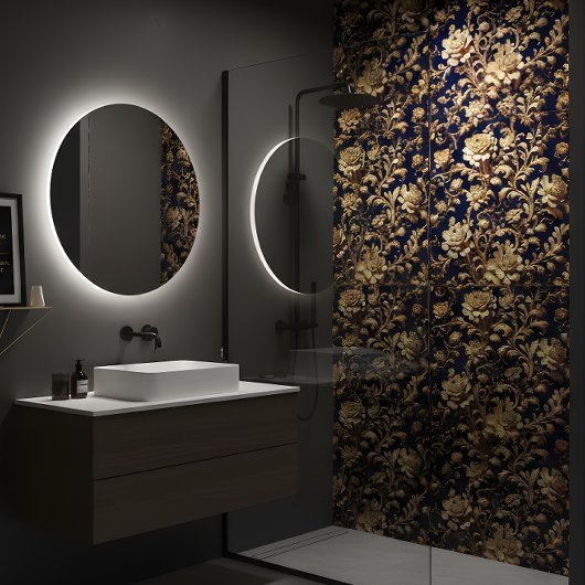 Elegantes Schwarzes & Gold Barocke Keramik Tile Fliese