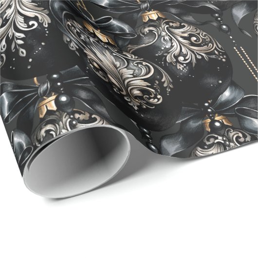 Elegantes schwarzes Gold baubles Luxus Weihnachten Geschenkpapier (Rolleneckpunkt)