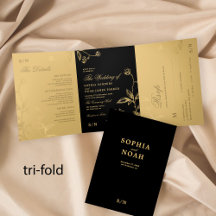 Elegantes Schwarzes Gold Blütenhochzeit RSVP Detai