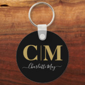 Elegantes Schwarzes Gold-Business Monogramm Schlüsselanhänger (Vorderseite)