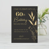 Elegantes Schwarzes Gold Custom 60. Geburtstag jed Einladung (Stehend Vorderseite)