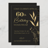Elegantes Schwarzes Gold Custom 60. Geburtstag jed Einladung (Vorne/Hinten)