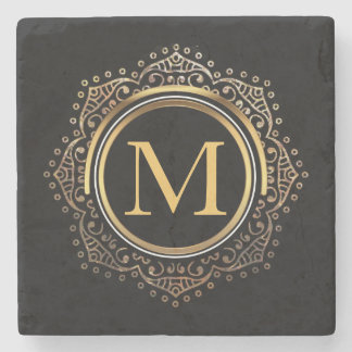 Elegantes schwarzes Gold der Monogramm-Initialen-| Steinuntersetzer