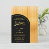 Elegantes schwarzes Gold extravagante Hochzeitsein Einladung (Stehend Vorderseite)