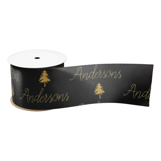 Elegantes Schwarzes Gold Familienname Herzmuster Satinband (Spule)