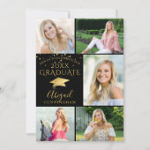 Elegantes Schwarzes Gold Foto Collage Graduate Einladung (Vorderseite)