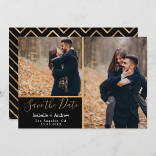 Elegantes Schwarzes Gold Foto Collage Save The Date
