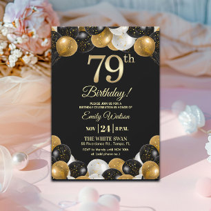 Elegantes Schwarzes Gold Glitter 79. Geburtstag  Einladung